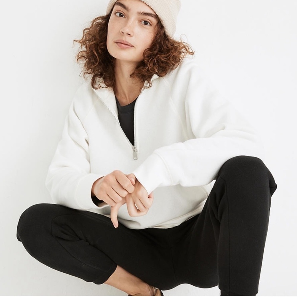 Madewell MWL Betterterry Zip-Front White Mockneck Sweater Size Small